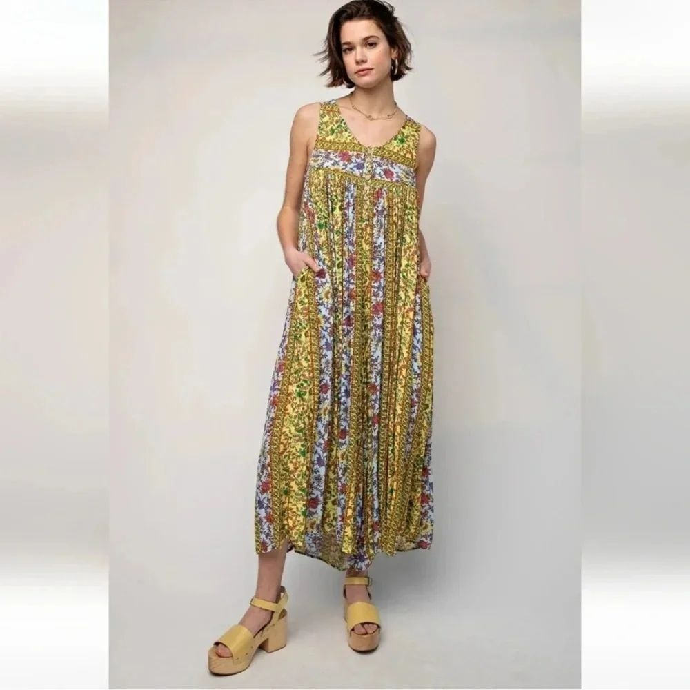 131. NWT Easel Yellow/Multicolor Floral Jumpsuit - Picture 3 of 6